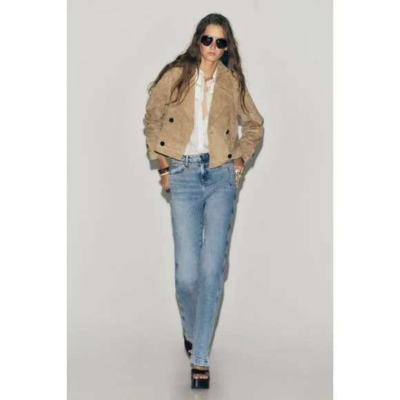 ZARA 100% LEATHER SHORT TRENCH COAT - Picture 4 of 13